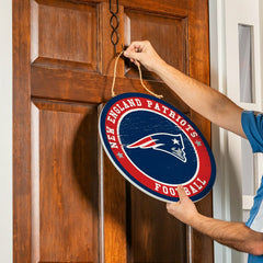 New England Patriots Round Door Décor with Hanging Rope, 18x18 - NFL Home