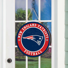 New England Patriots Round Door Décor with Hanging Rope, 18x18 - NFL Home