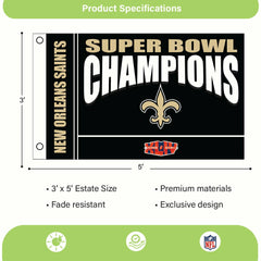 New Orleans Saints Superbowl XLIV Champions Football 3x5 Flag - NFL Home
