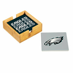 Philadelphia Eagles Ceramic Coasters Set, 4pcs with Wood Caddy - NFL