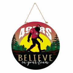 San Francisco 49ers Bigfoot Round Door Décor with Hanging Rope, 18x18 - NFL Home