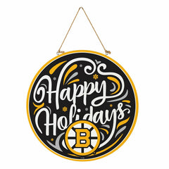 Boston Bruins Holiday Round Door Décor with Hanging Rope, 18x18 - NHL Home