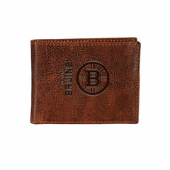 Boston Bruins, Embossed 100% Genuine Tumbled Leather Passcase Bi-Fold - NHL Home
