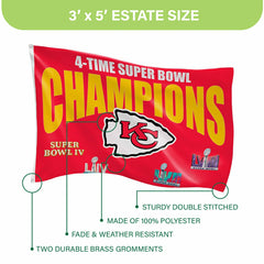 Kansas City Chiefs Multi-Win Superbowl Champions Football 3x5 Flag - Home