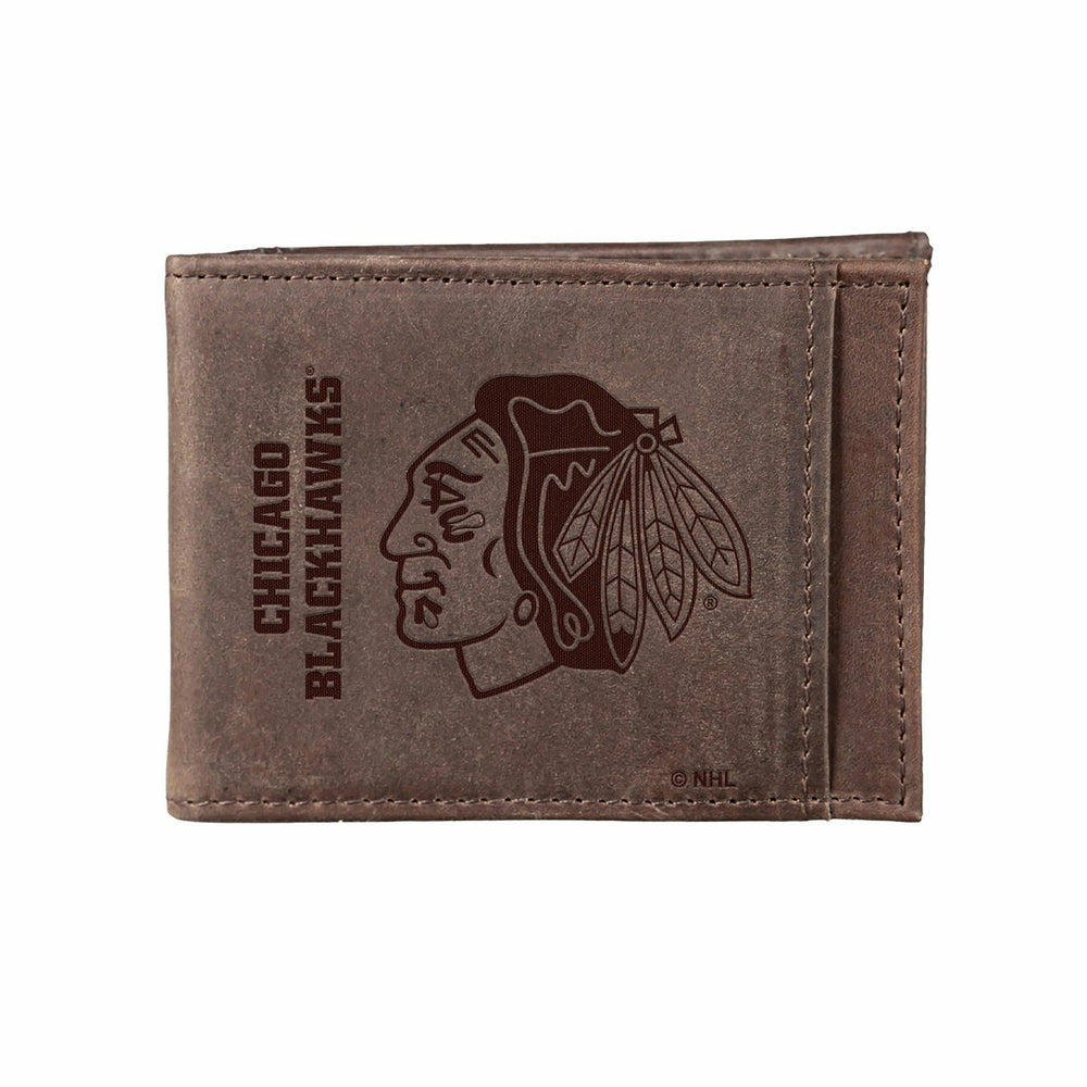 Front Pocket Wallet w/ RFID Blocking, Chicago Blackhawks, Brown - NHL Home