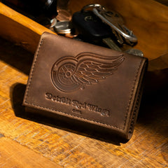 Detroit Red Wings, Tri-Fold Wallet, Brown, CH, 100% Genuine Leather - NHL Home