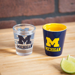 University Of Michigan 4-Piece Ceramic and Glass 2oz. Shot Glass Set - Home Collegiate