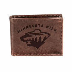 Minnesota Wild, Bi-Fold Wallet, Brown, CH, 100% Genuine Leather - NHL Home