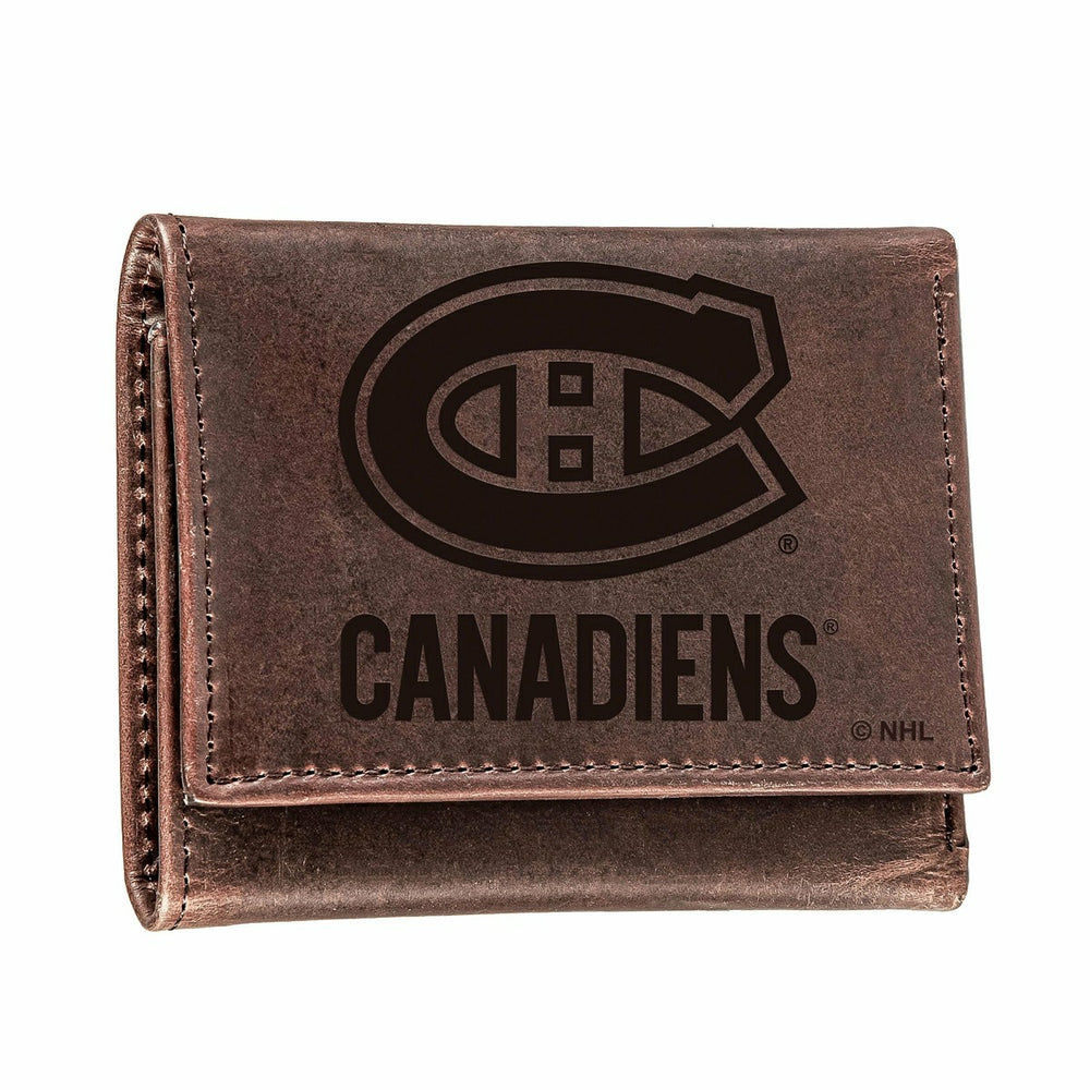 Montreal Canadiens, Tri-Fold Wallet, Brown, CH, 100% Genuine Leather - NHL Home