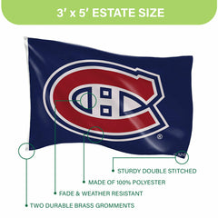 Montreal Canadiens Single Sided Flag with 2 Grommets, 3'x5' - NHL Home
