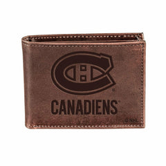 Montreal Canadiens, Bi-Fold Wallet, Brown, CH, 100% Genuine Leather - NHL Home
