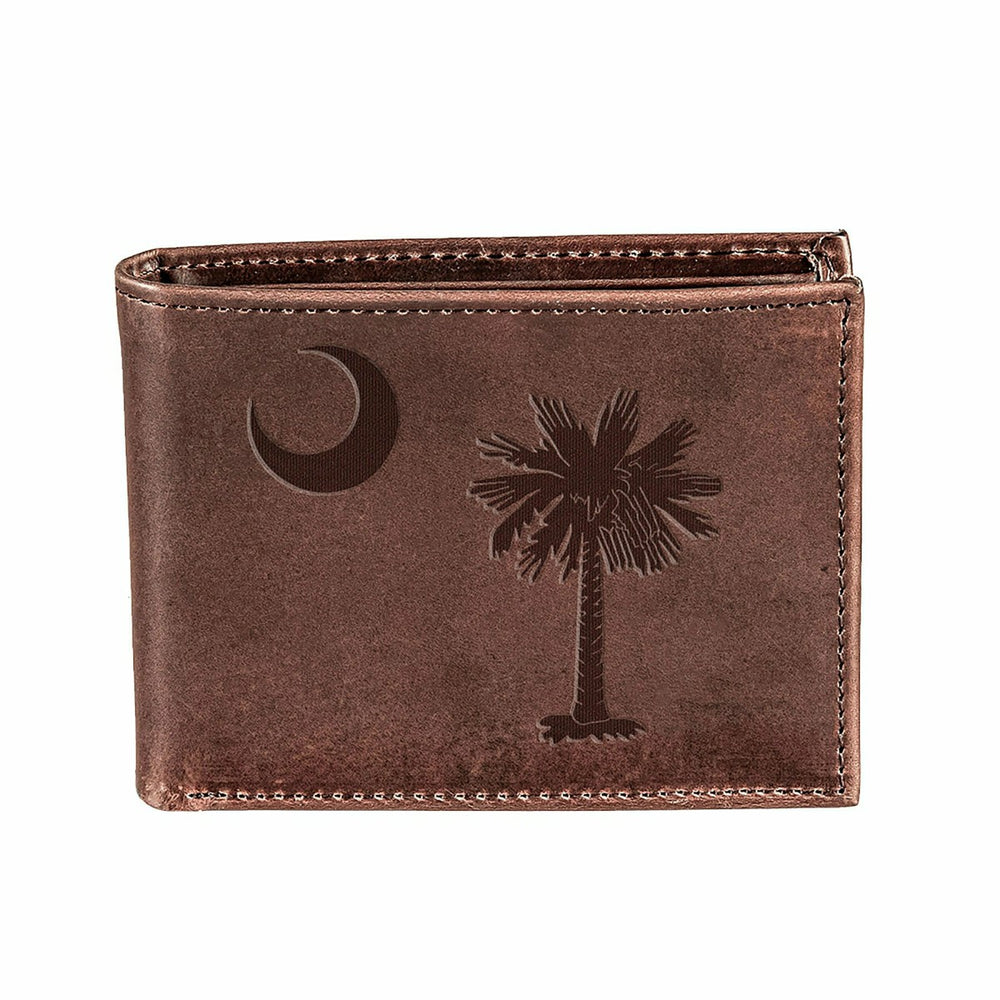 Bi-Fold Wallet, Brown, CH, 100% Genuine Leather, South Carolina State - Home