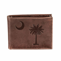 Bi-Fold Wallet, Brown, CH, 100% Genuine Leather, South Carolina State - Home