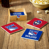 New York Rangers Ceramic Coasters Set, 4pcs with Wood Caddy - NHL Home
