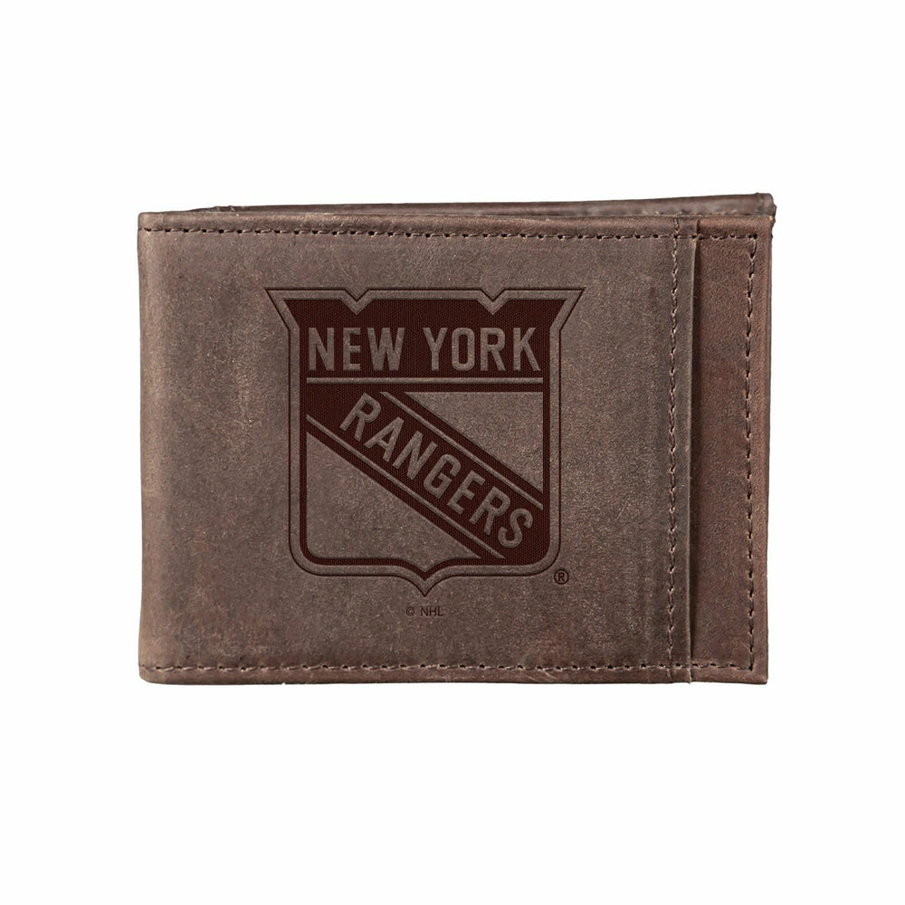 Front Pocket Wallet w/ RFID Blocking, New York Rangers, Brown - NHL Home