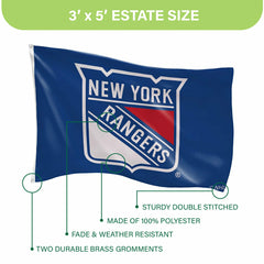 New York Rangers Single Sided Flag with 2 Grommets, 3'x5' - NHL Home