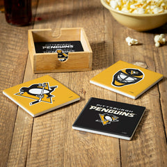Pittsburgh Penguins Ceramic Coasters Set, 4pcs with Wood Caddy - NHL Home