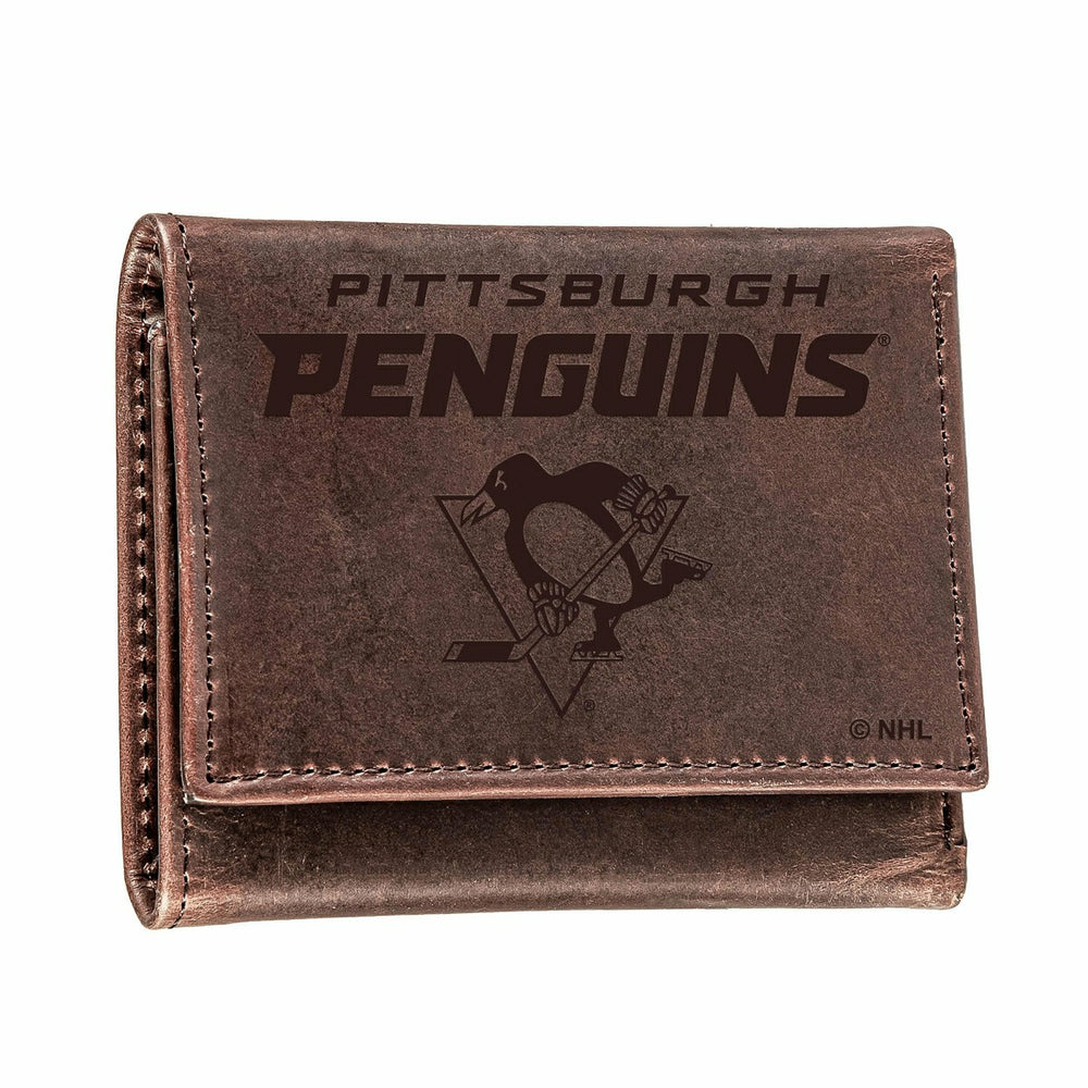 Pittsburgh Penguins, Tri-Fold Wallet, Brown, CH, 100% Genuine Leather - NHL Home