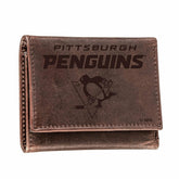 Pittsburgh Penguins, Tri-Fold Wallet, Brown, CH, 100% Genuine Leather - NHL Home