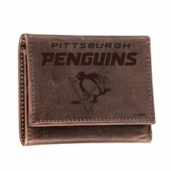 Pittsburgh Penguins, Tri-Fold Wallet, Brown, CH, 100% Genuine Leather - NHL Home