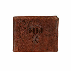 Seattle Kraken, Embossed 100% Genuine Tumbled Leather Passcase Bi-Fold - NHL Home