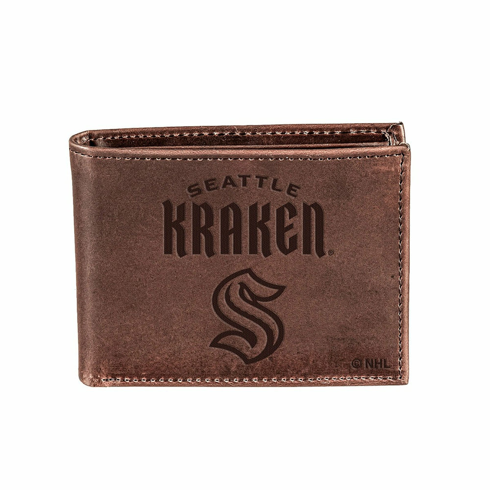 Seattle Kraken, Bi-Fold Wallet, Brown, CH, 100% Genuine Leather - NHL Home