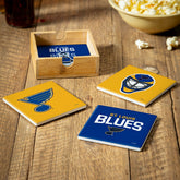 St Louis Blues Ceramic Coasters Set, 4pcs with Wood Caddy - NHL Home