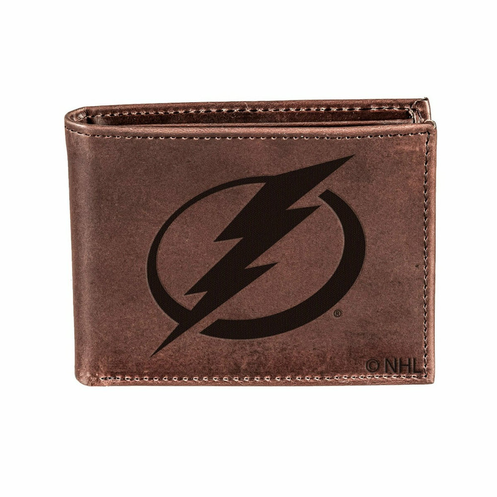 Tampa Bay Lightning, Bi-Fold Wallet, Brown, CH, 100% Genuine Leather - NHL Home