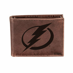 Tampa Bay Lightning, Bi-Fold Wallet, Brown, CH, 100% Genuine Leather - NHL Home