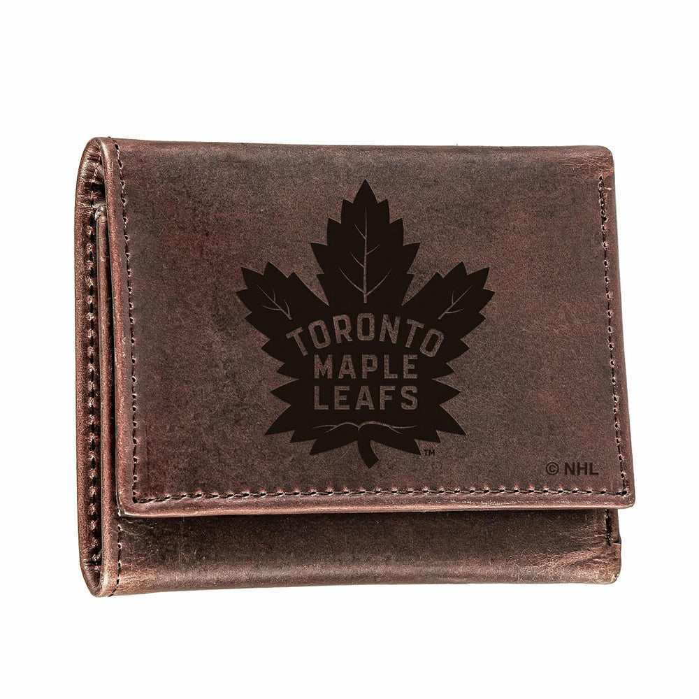 Toronto Maple Leafs, Tri-Fold Wallet, Brown, CH, 100% Genuine Leather - NHL Home