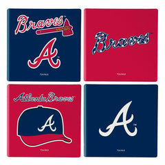 Atlanta Braves Ceramic Coasters Set, 4pcs with Wood Caddy - MLB Home