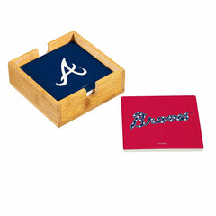 Atlanta Braves Ceramic Coasters Set, 4pcs with Wood Caddy - MLB Home