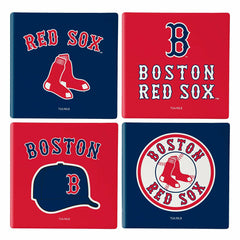 Boston Red Sox Ceramic Coasters Set, 4pcs with Wood Caddy - MLB Home
