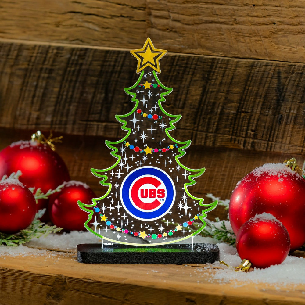 Chicago Cubs Baseball Holiday Tree Desklite LED Decor - MLB Home
