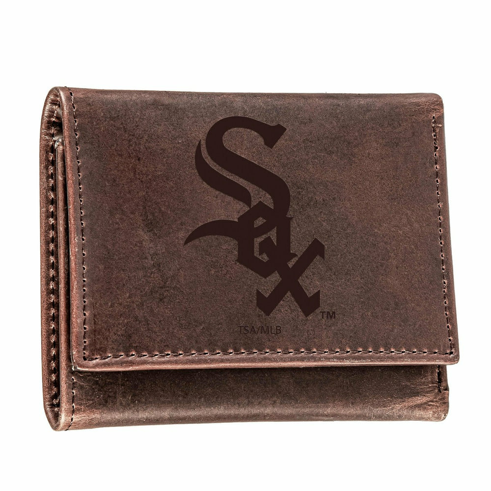 Chicago White Sox Tri-Fold Wallet Brown 100% Genuine Leather - MLB Home
