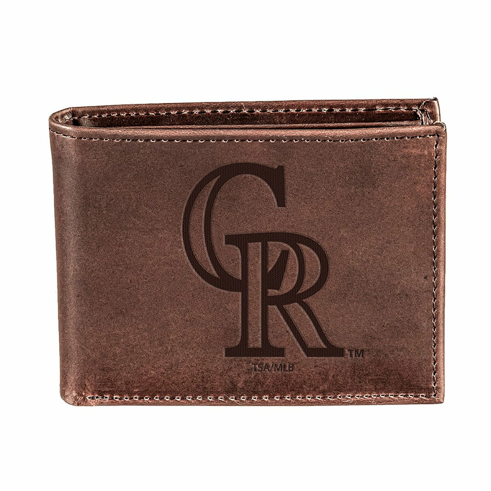 Colorado Rockies Bi-Fold Wallet Brown 100% Genuine Leather - MLB Home
