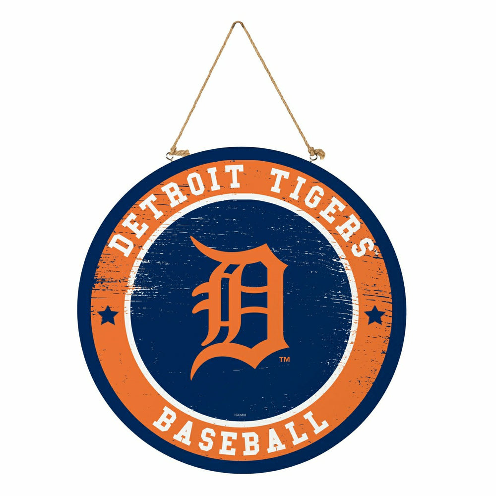 Detroit Tigers Round Door Décor with Hanging Rope, 18x18 - MLB Home