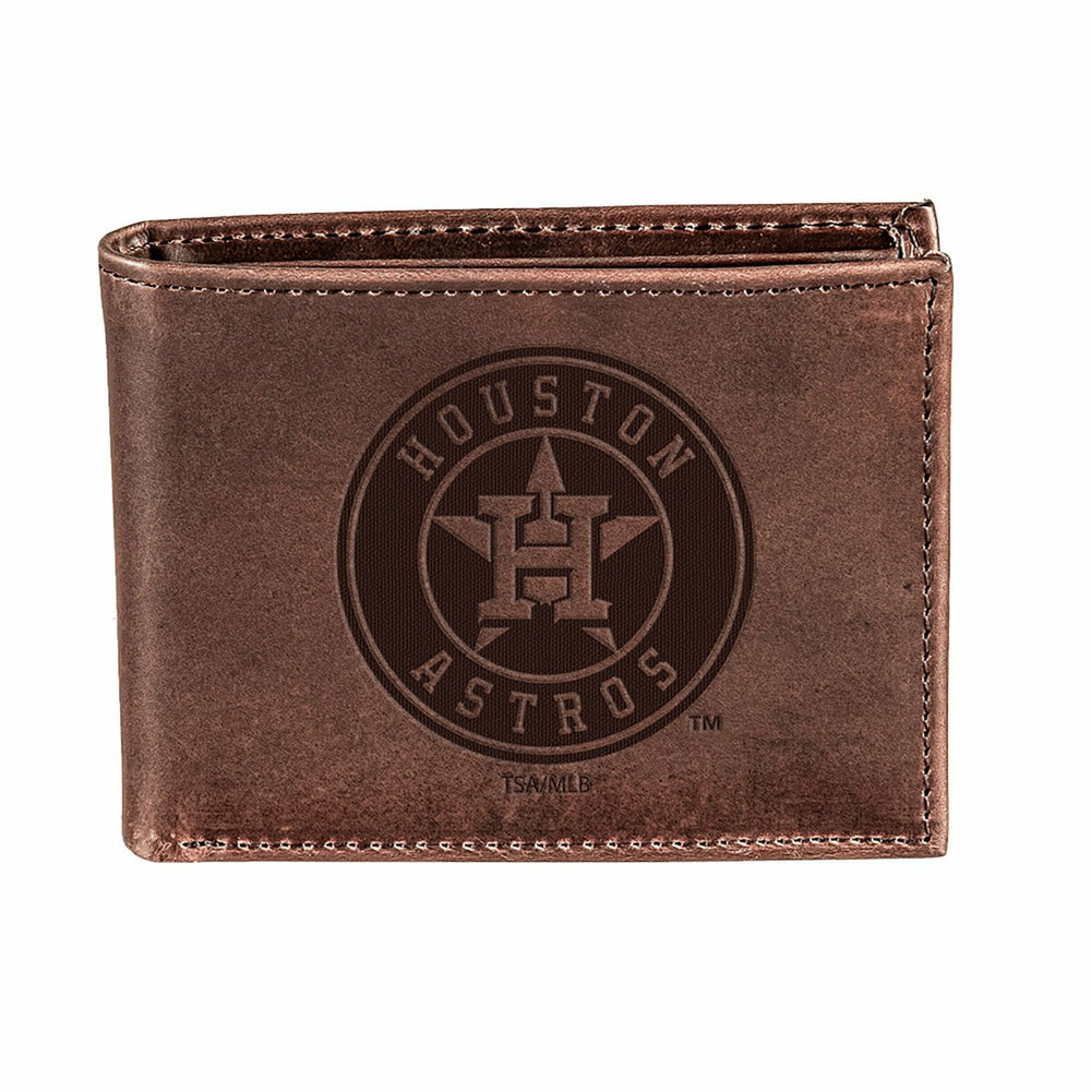 Houston Astros Bi-Fold Wallet Brown 100% Genuine Leather - MLB Home