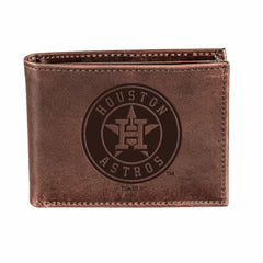 Houston Astros Bi-Fold Wallet Brown 100% Genuine Leather - MLB Home