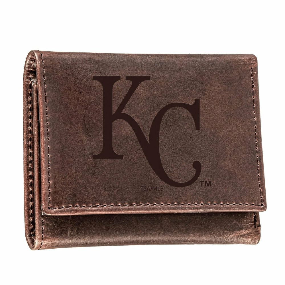 Kansas City Royals Tri-Fold Wallet Brown 100% Genuine Leather - MLB Home