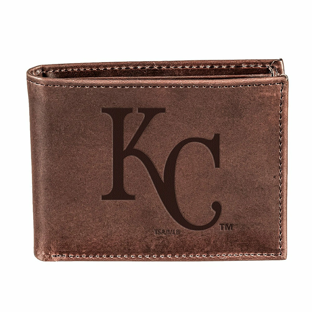 Kansas City Royals Bi-Fold Wallet Brown 100% Genuine Leather - MLB Home