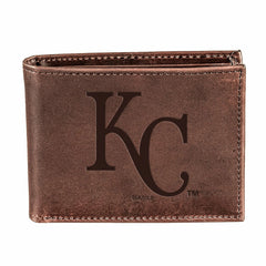 Kansas City Royals Bi-Fold Wallet Brown 100% Genuine Leather - MLB Home