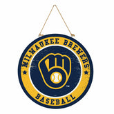 Milwaukee Brewers Round Door Décor with Hanging Rope, 18x18 - MLB Home