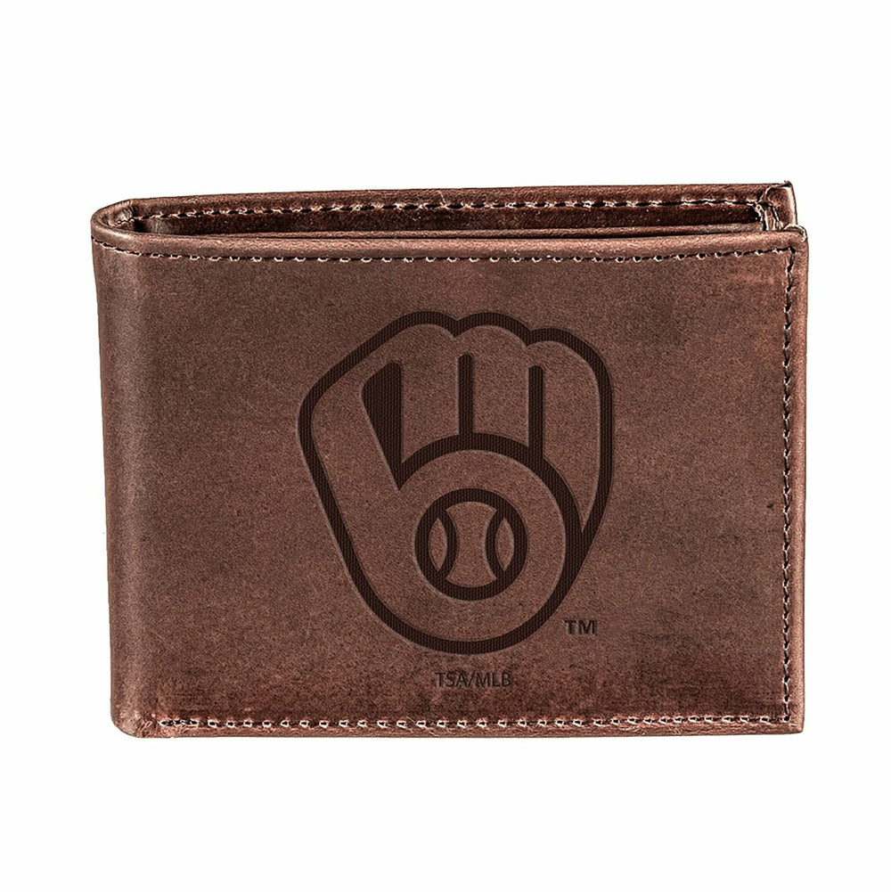 Milwaukee Brewers Bi-Fold Wallet Brown 100% Genuine Leather - MLB Home