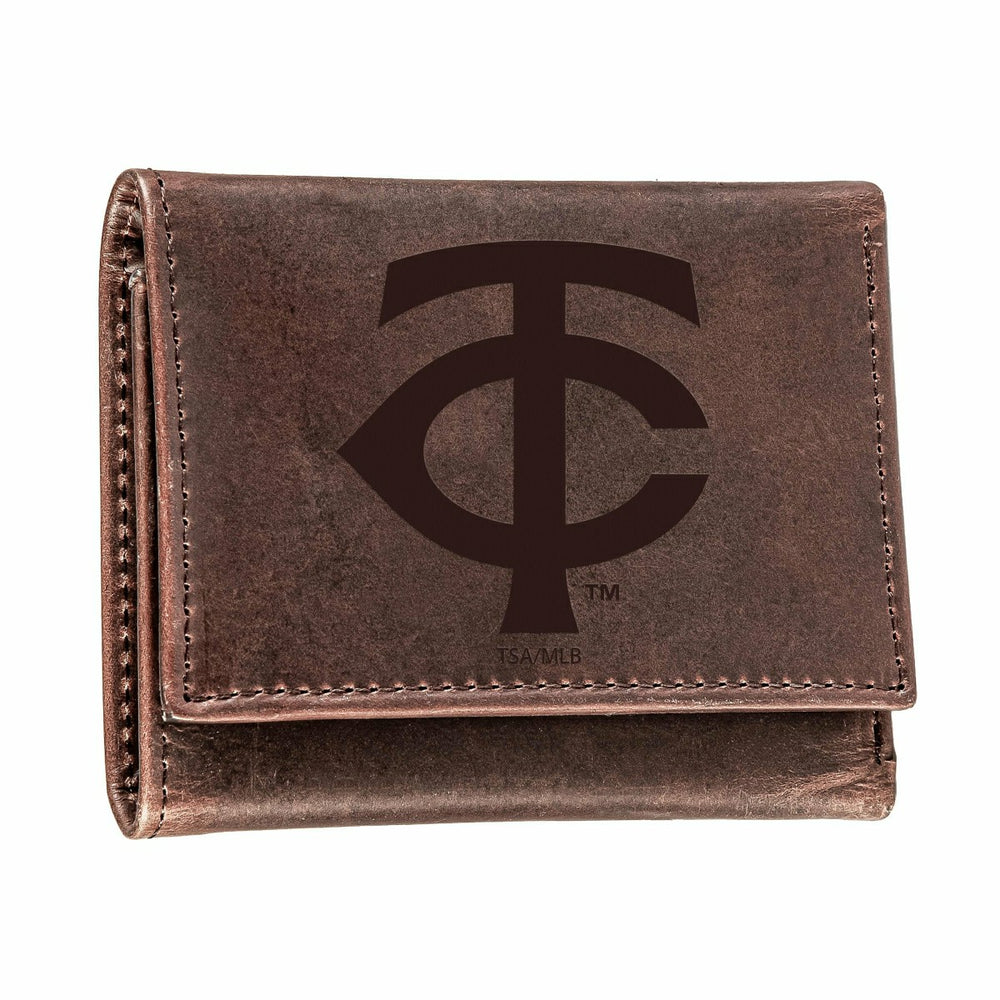 Minnesota Twins Tri-Fold Wallet Brown 100% Genuine Leather - MLB Home