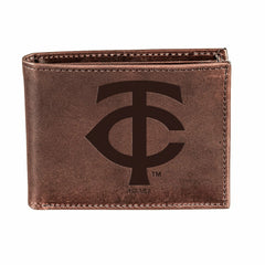 Minnesota Twins Bi-Fold Wallet Brown 100% Genuine Leather - MLB Home
