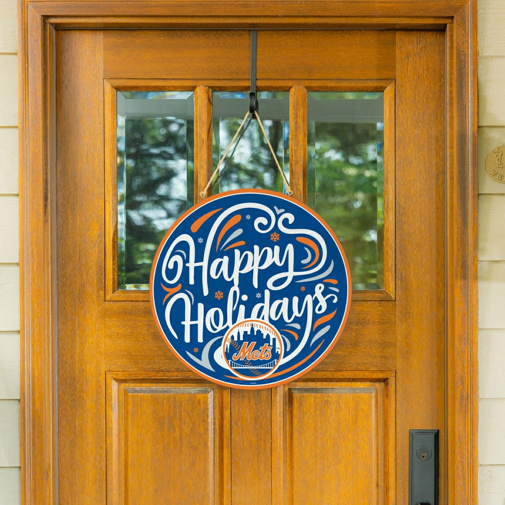 New York Mets Holiday Round Door Décor with Hanging Rope, 18x18 - MLB Home