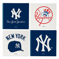 New York Yankees Ceramic Coasters Set, 4pcs with Wood Caddy - MLB Home
