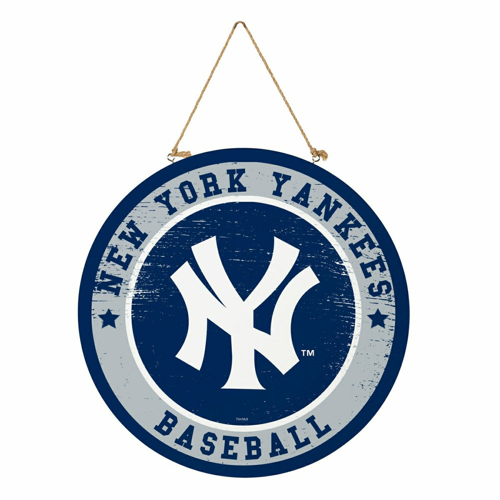 New York Yankees Round Door Décor with Hanging Rope, 18x18 - MLB Home