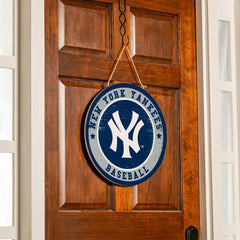 New York Yankees Round Door Décor with Hanging Rope, 18x18 - MLB Home